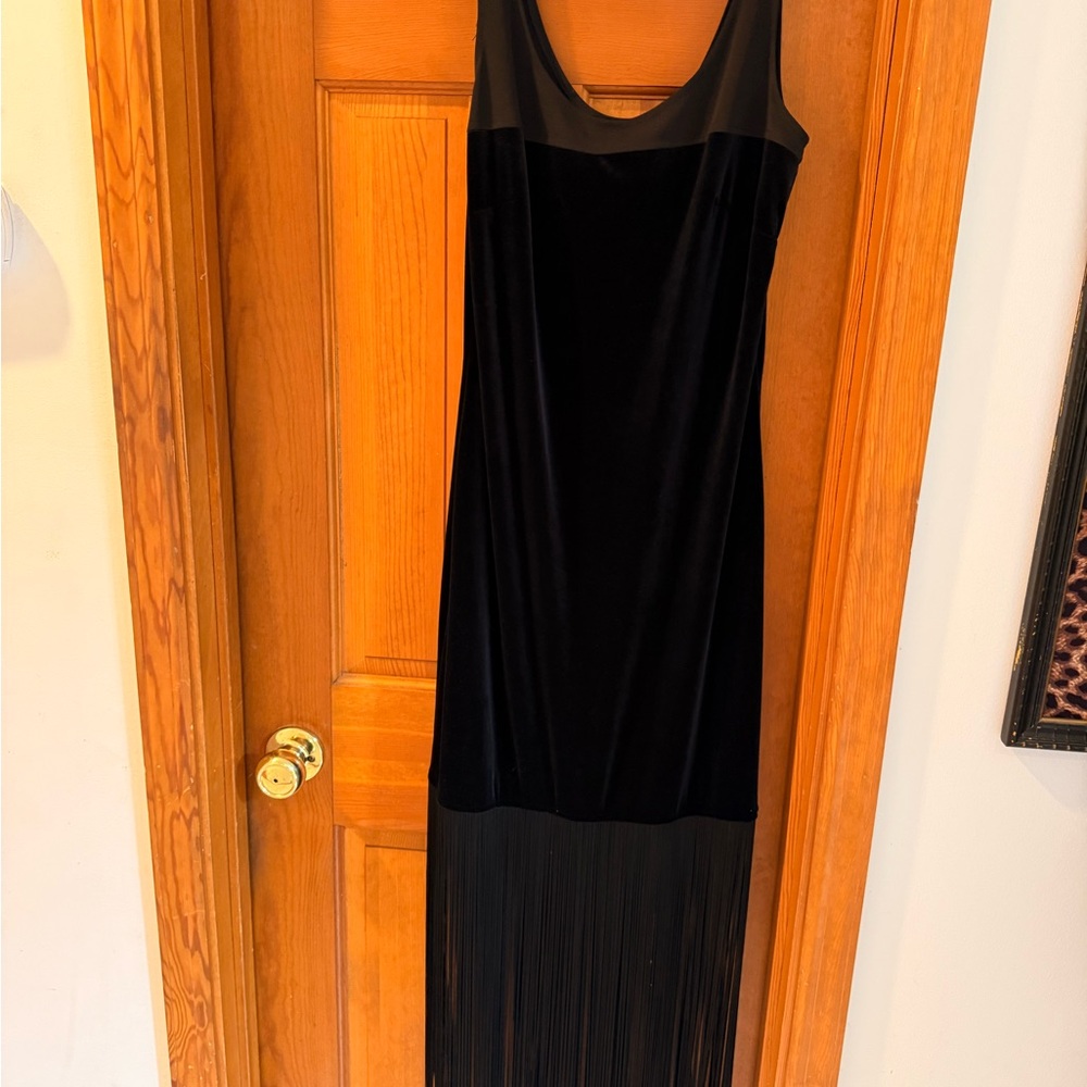 Black velvet fringe dress